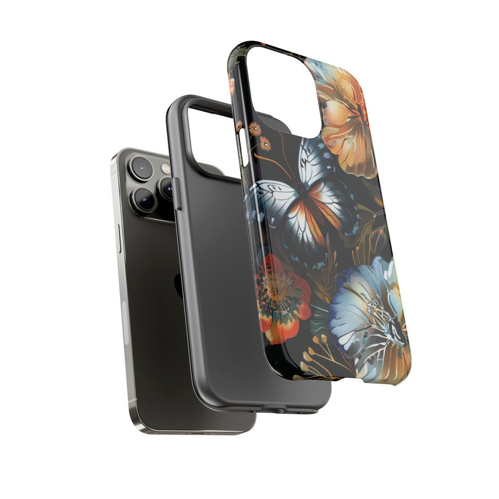 Vlinders en Bloemenpatroon op Zwart