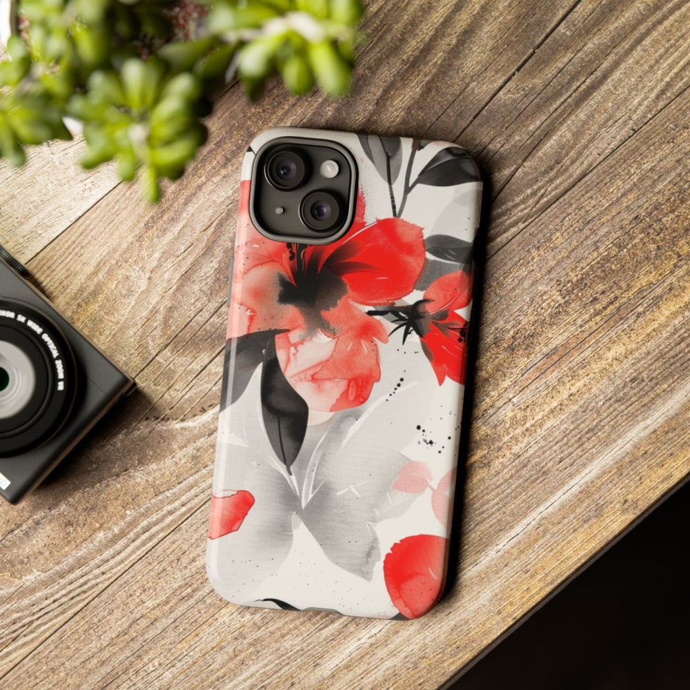 Rood-Zwart Waterverf Bloemenpatroon