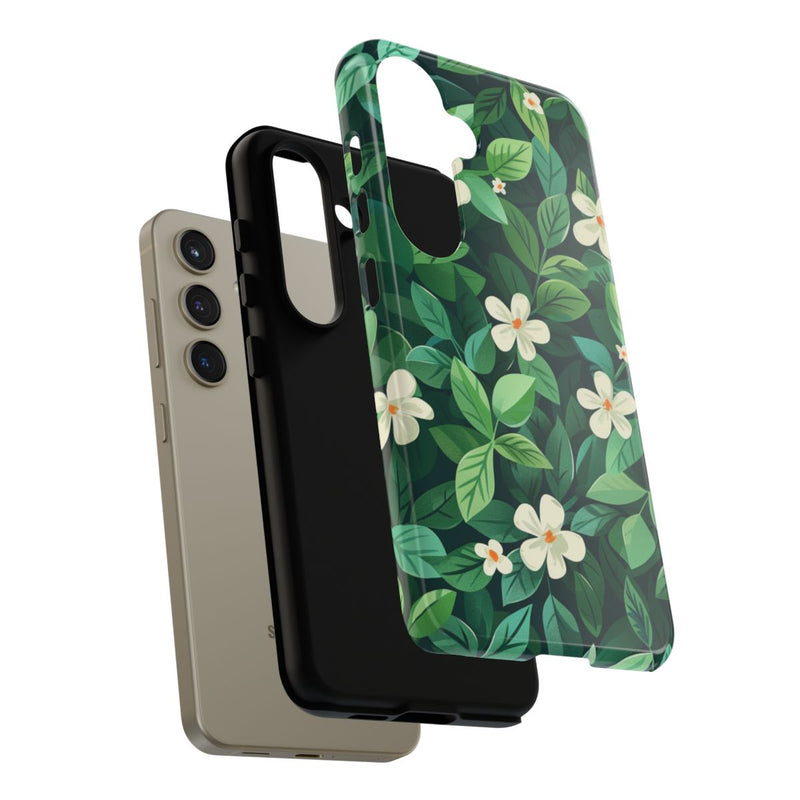 Groene Bladeren en Witte Bloemenpatroon