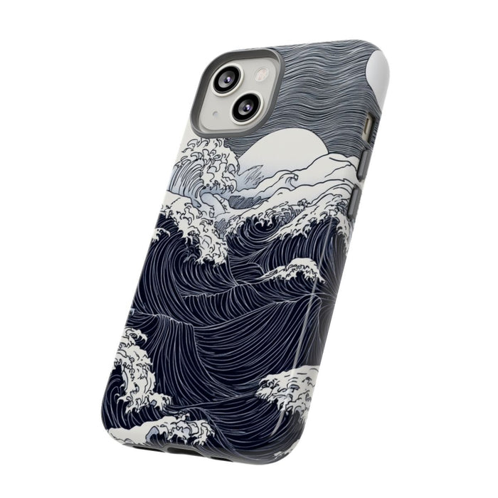 Monochrome Oceaangolven met Maan