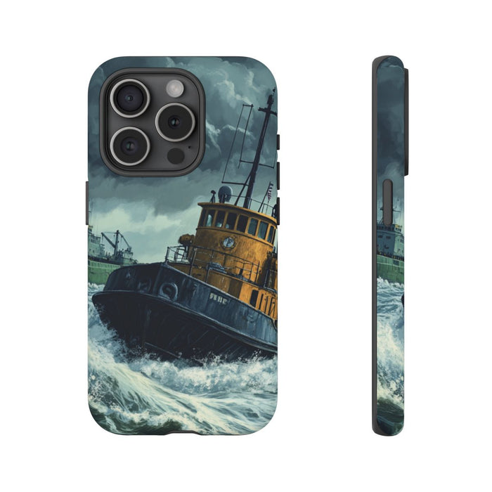 Sleepboot Sleept Vrachtschip op Woeste Zee