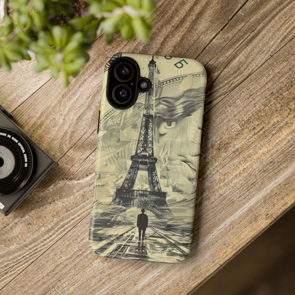 Surrealistische Zwart-Wit Illustratie van Toren op Dollarbiljet