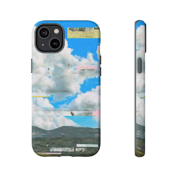 Glitch Effect Wolkenlucht met Bergen