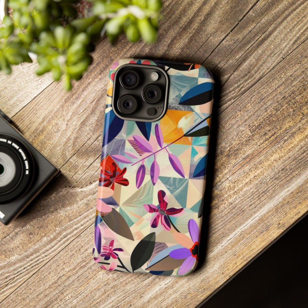 Kleurrijk Bloemenmotief met Geometrisch Patroon