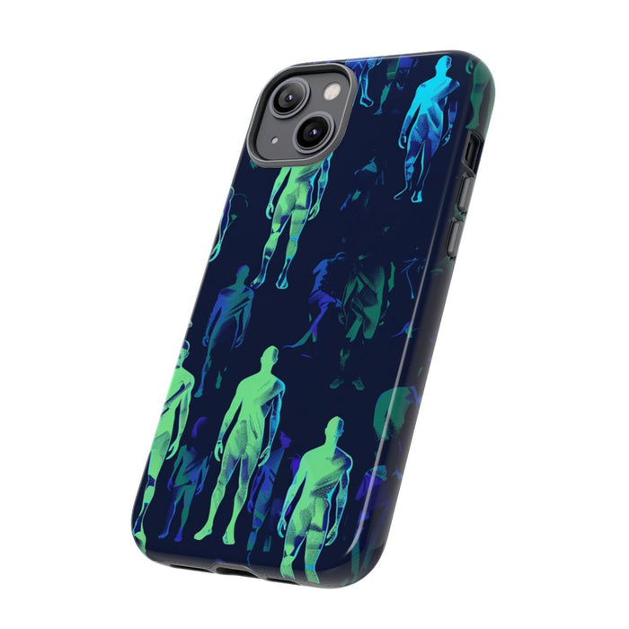 Blauw-Groene Neon Figurenpatroon