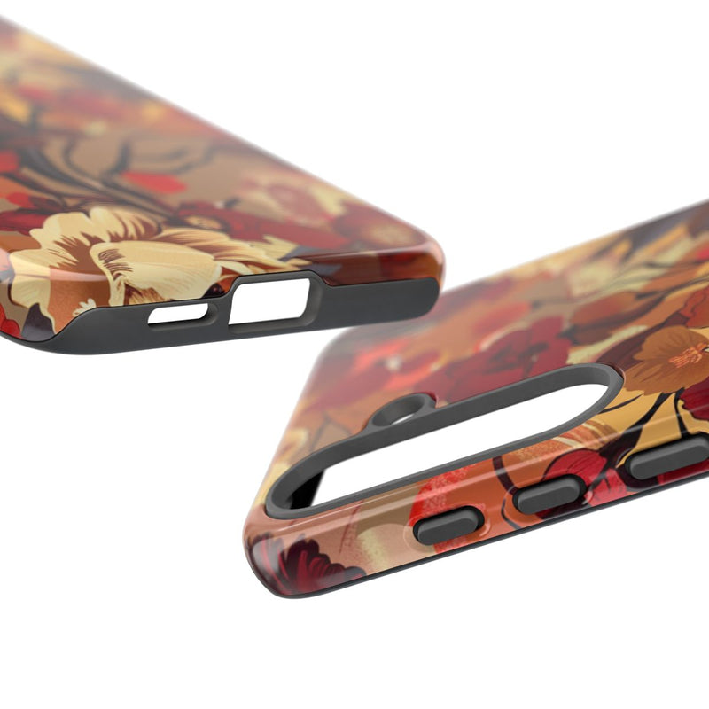 Warm Bloemenpatroon met Bourgondische en Oranje Kleuren