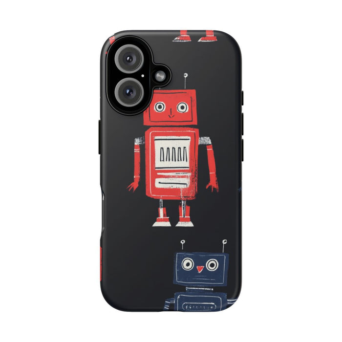 Retro Robotpatroon in Rood en Blauw