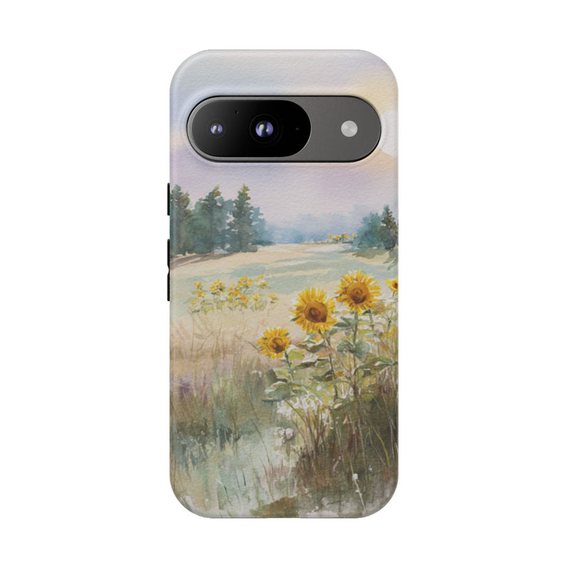 Zonnebloemen in een Pastelkleurig Landschap