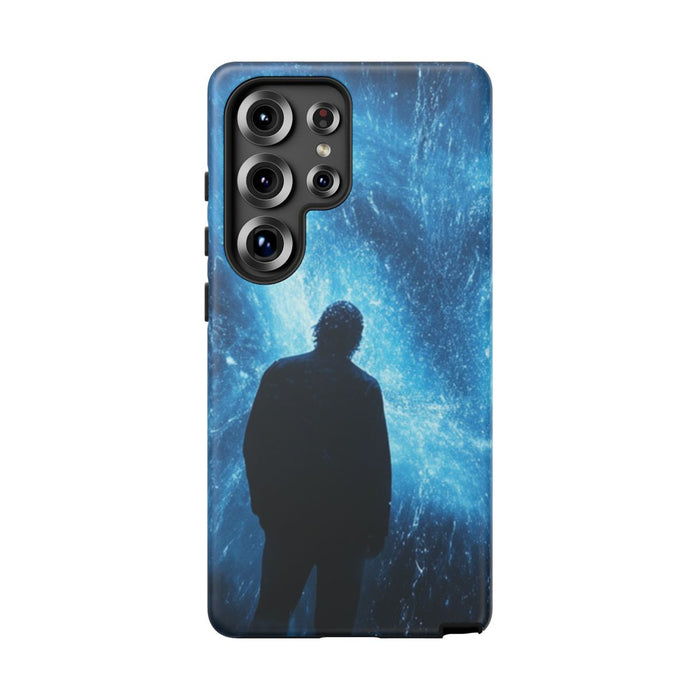 Silhouet met Blauwe Abstracte Lichtflits