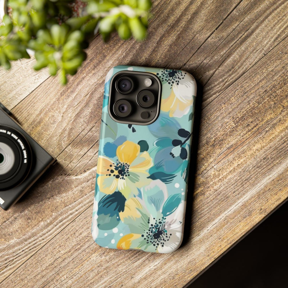 Turquoise Bloemenpatroon met Stippen