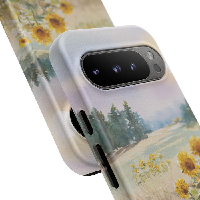 Zonnebloemen in een Pastelkleurig Landschap
