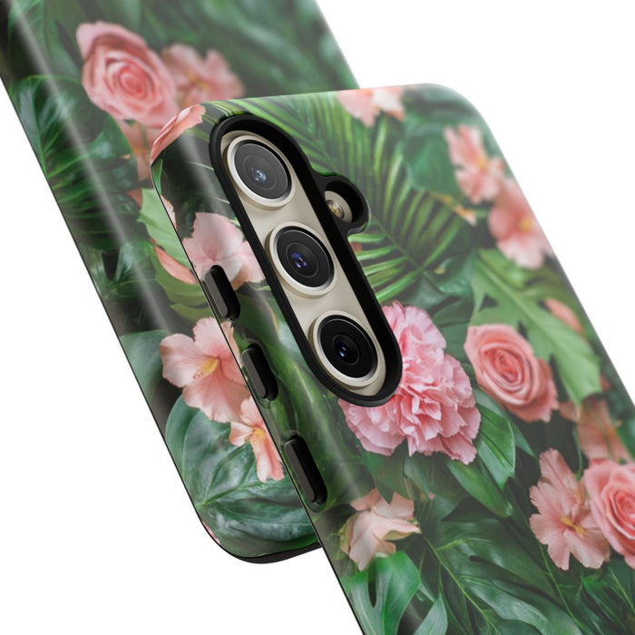 Roze Rozen en Tropische Bladeren Patroon