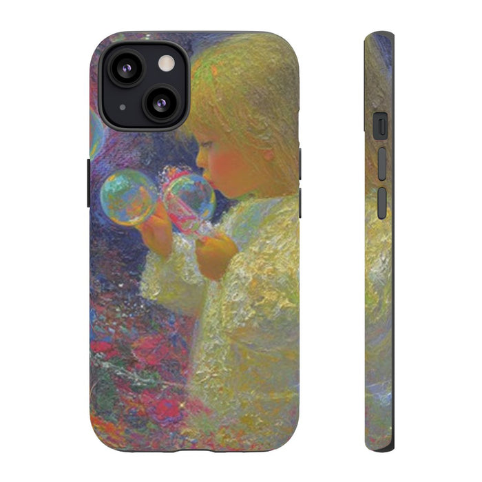 Engel die Zeepbellen Blaast tussen Bloemen