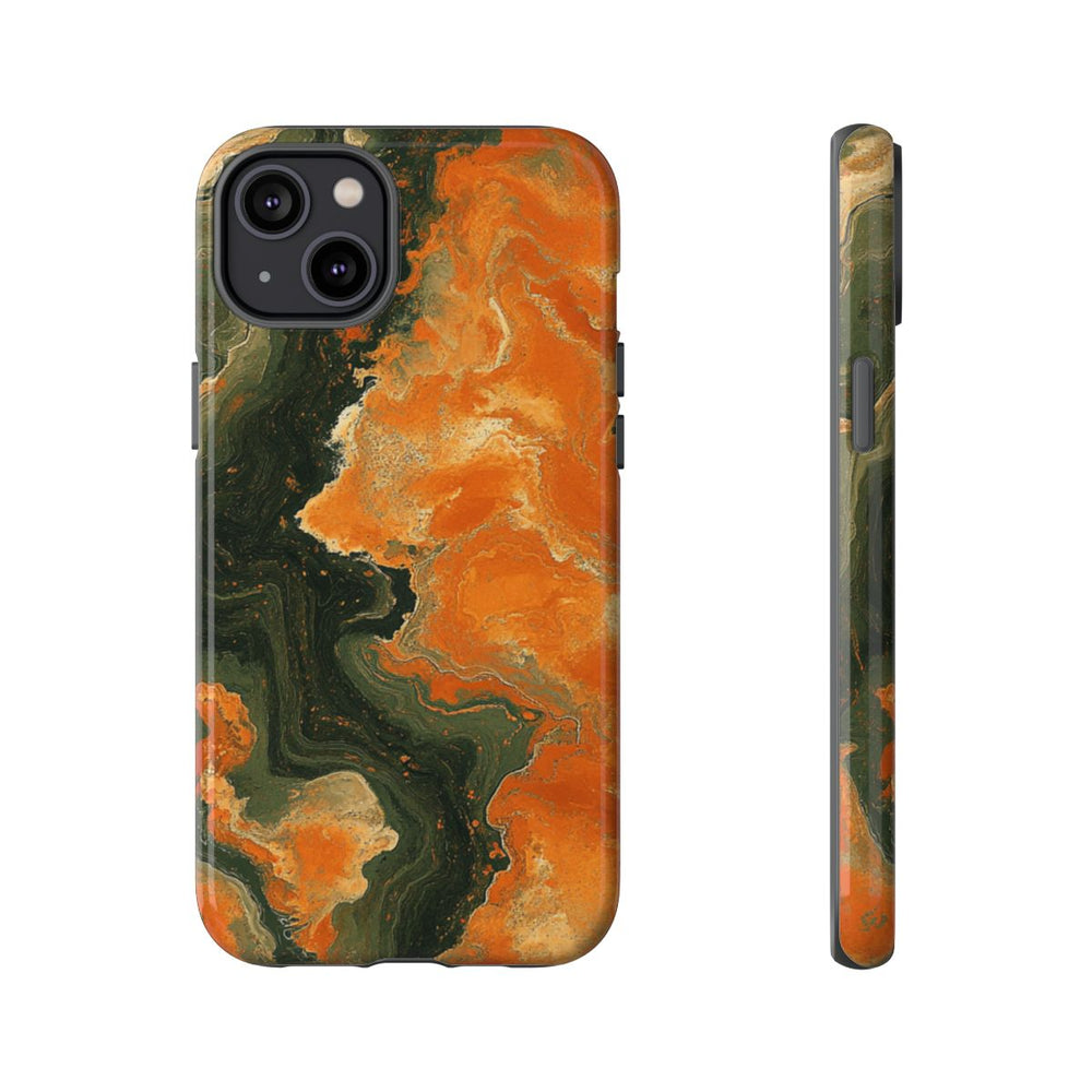 Abstract Patroon in Gebrand Oranje en Olijfgroen