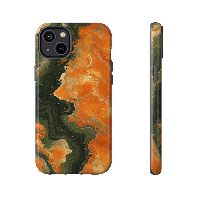 Abstract Patroon in Gebrand Oranje en Olijfgroen