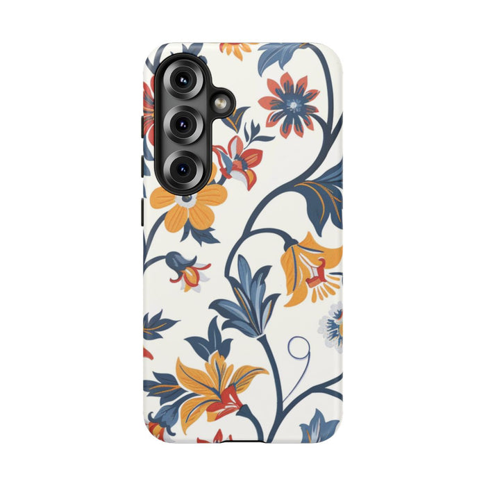Retro Bloemenpatroon in Blauw, Rood en Geel