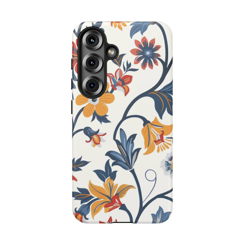Retro Bloemenpatroon in Blauw, Rood en Geel