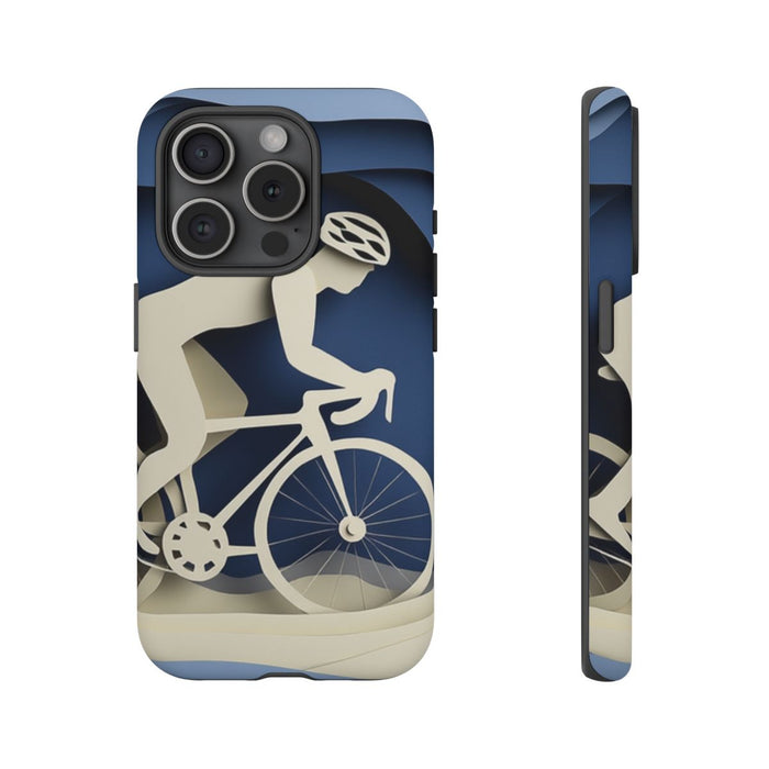 Fietser in Papieren Uitsnede in Blauwe Landschap