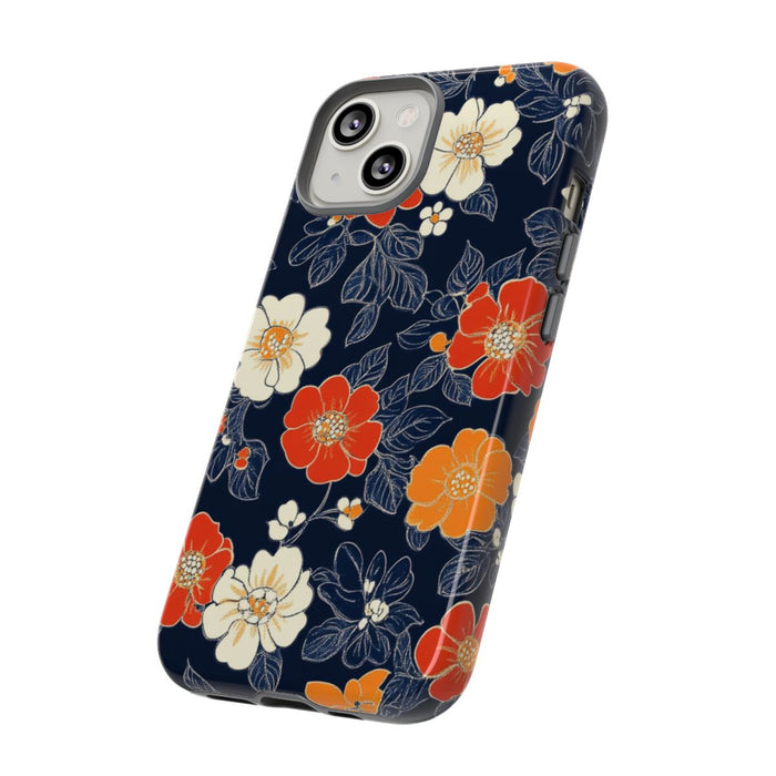 Oranje en Witte Bloemenprint
