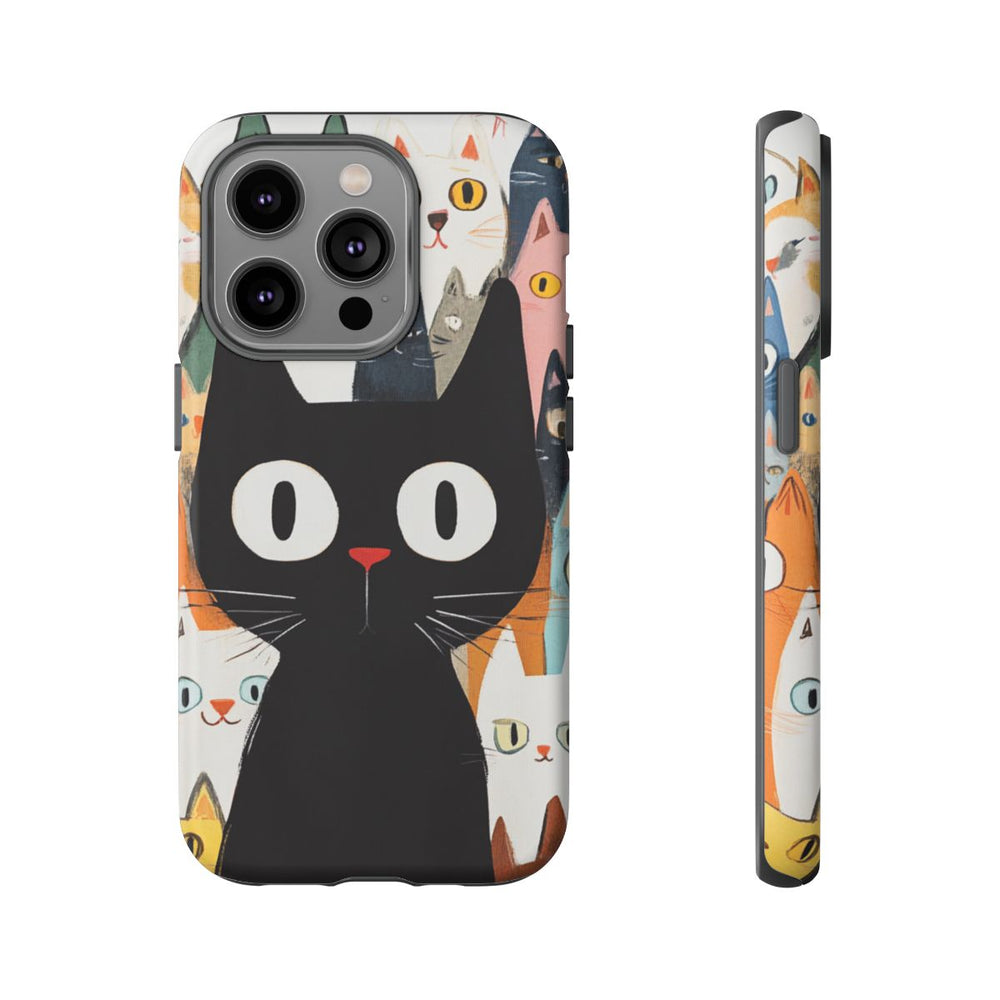 Grote Zwarte Kat met Kleurrijke Cartoonkatten