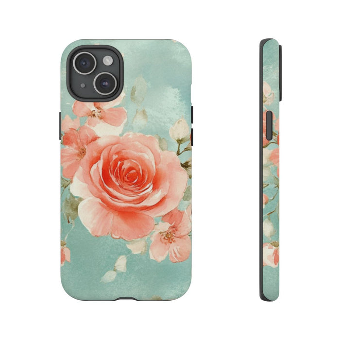 Aquarel Roze Rozen op Turquoise Achtergrond