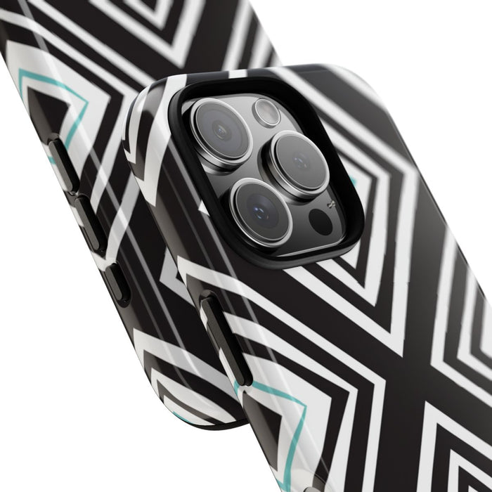 Geometrisch Zwart-Turquoise Diamantpatroon