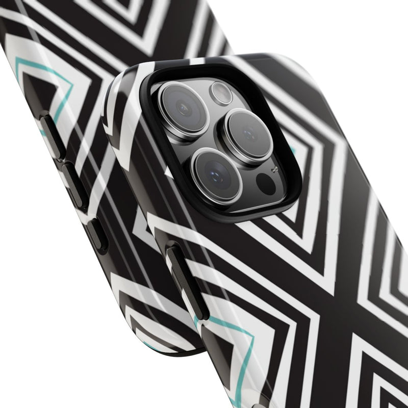 Geometrisch Zwart-Turquoise Diamantpatroon