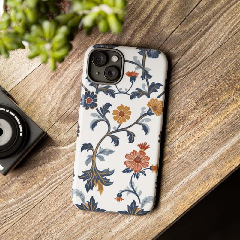 Retro Bloemenpatroon in Blauw en Oranje