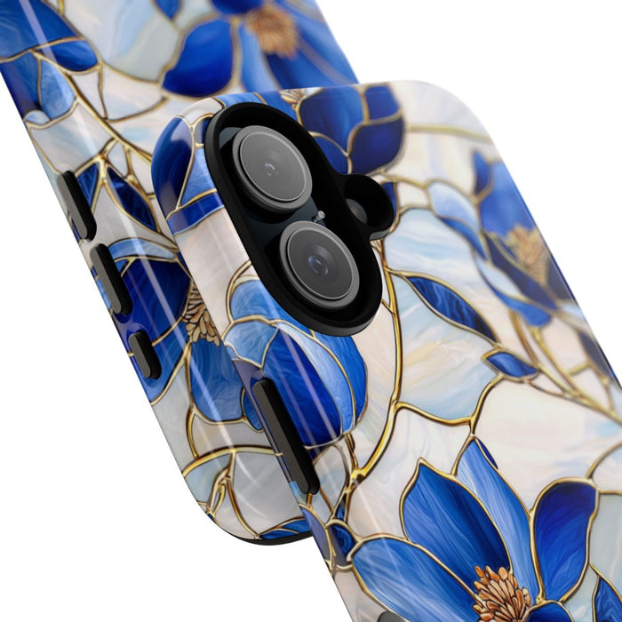 Blauw Gebloemd Glas-in-loodpatroon
