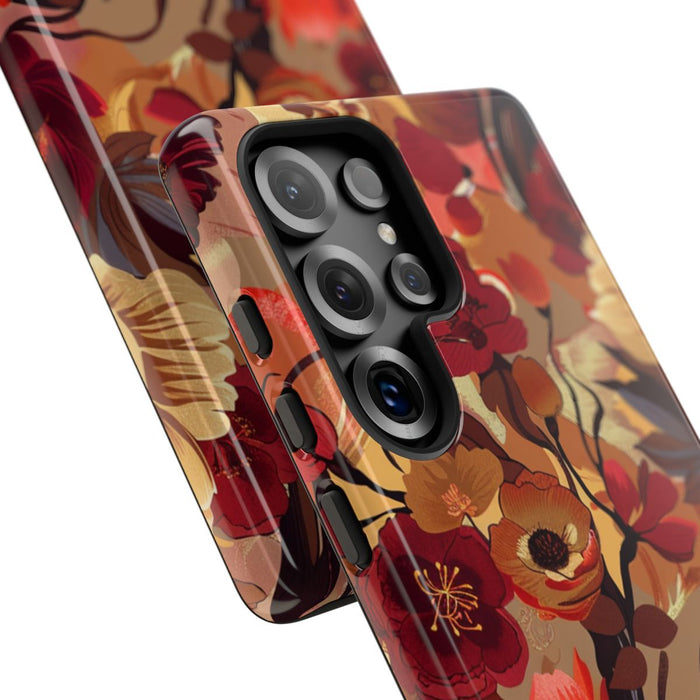 Warm Bloemenpatroon met Bourgondische en Oranje Kleuren