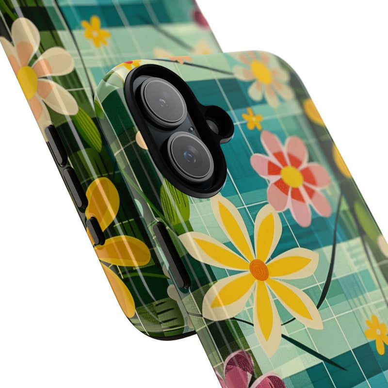 Kleurrijk Retro Bloemenpatroon op Blauwe Achtergrond