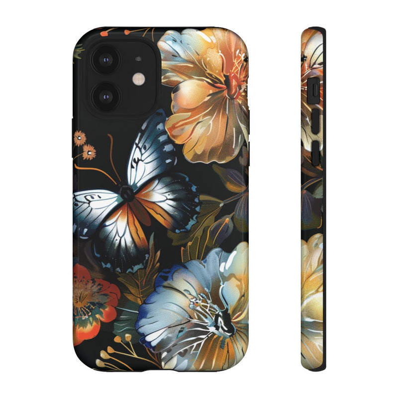 Vlinders en Bloemenpatroon op Zwart