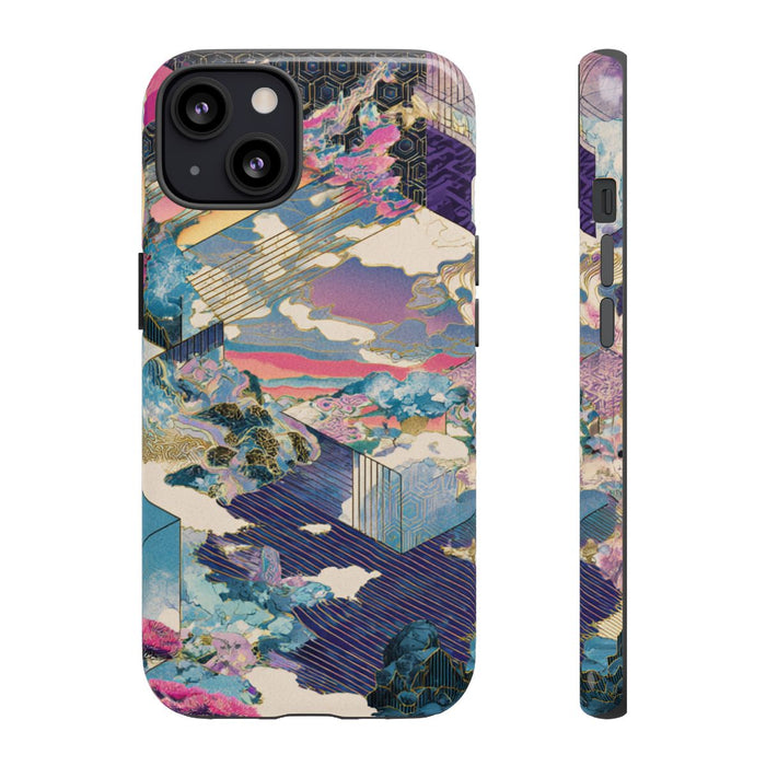 Abstracte Geometrische Landschap met Roze Bomen