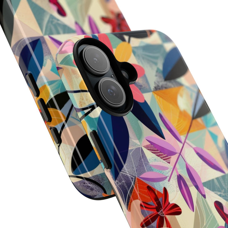 Kleurrijk Bloemenmotief met Geometrisch Patroon