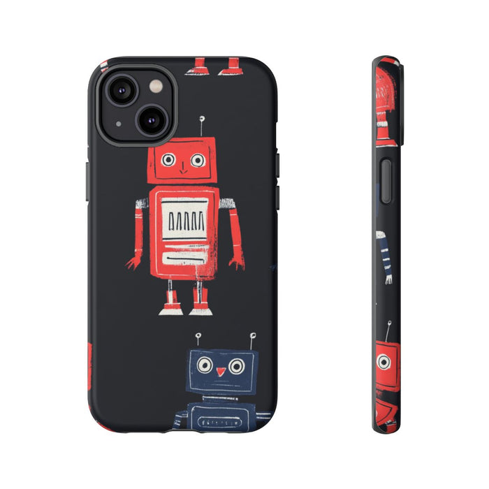 Retro Robotpatroon in Rood en Blauw