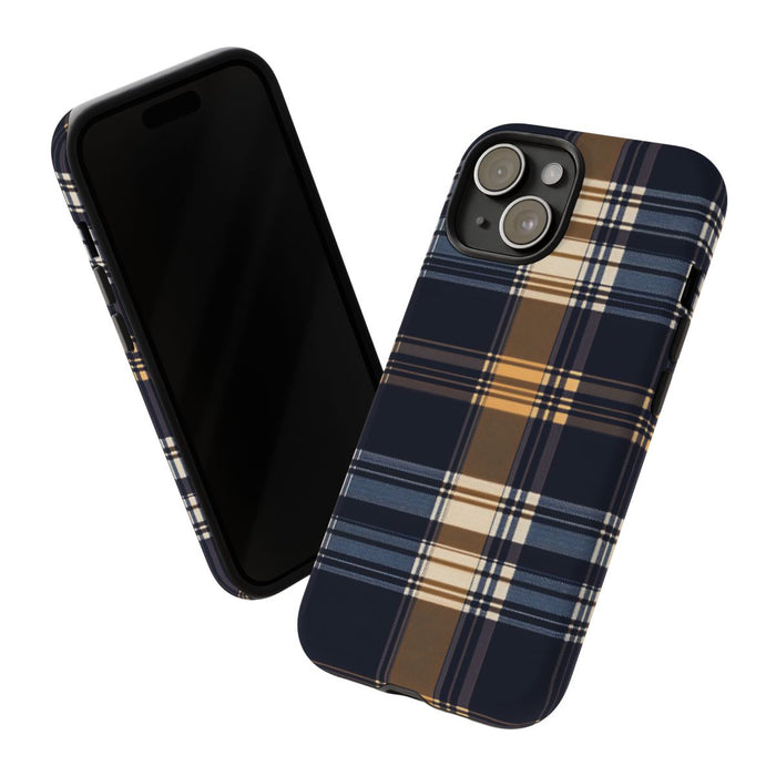 Caramel en Donkerblauw Geruit Patroon