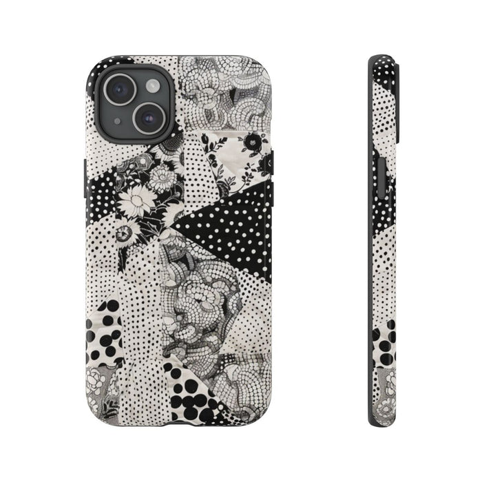Zwart-Wit Patchwork met Bloemen en Stippen