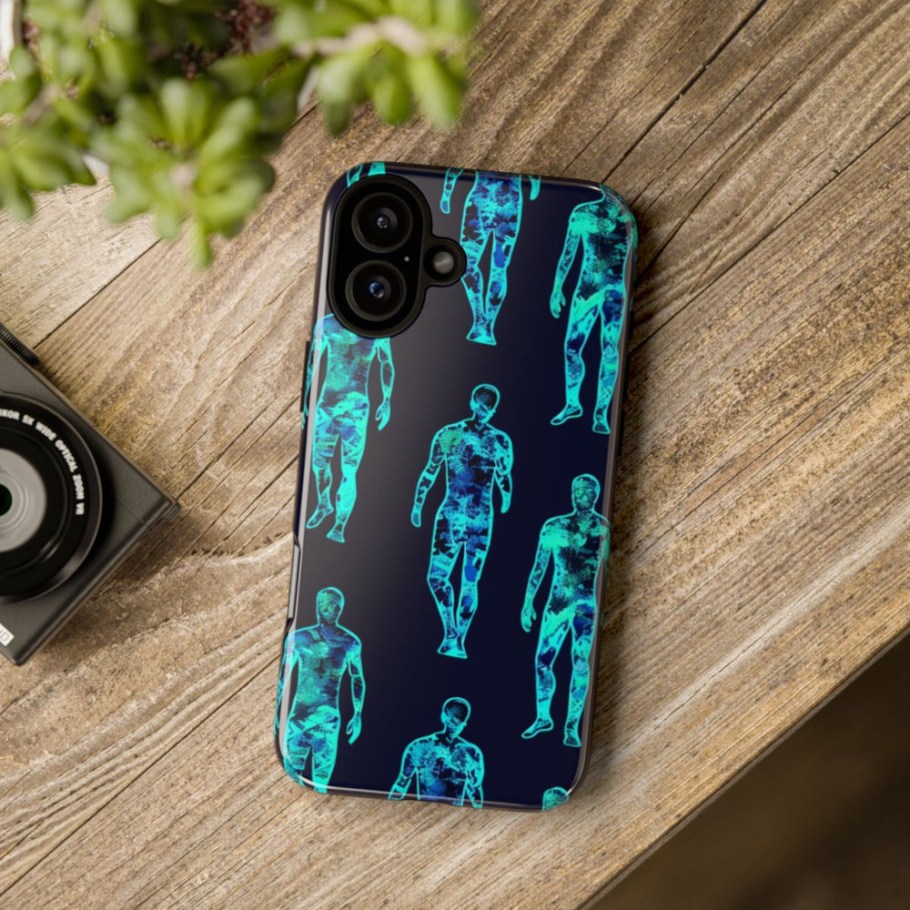 Blauw-Groene Neon Mensfiguren Patroon