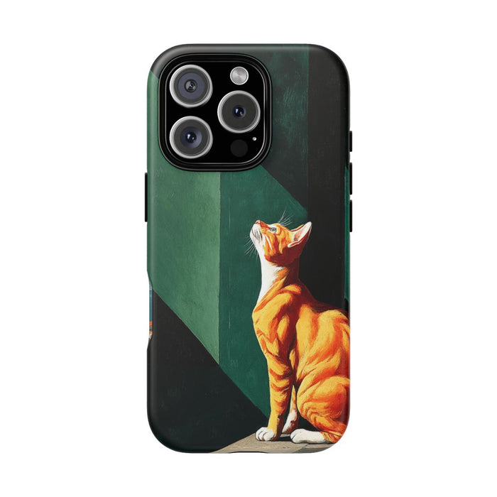 Oranje Kat in Surrealistische Geometrische Setting