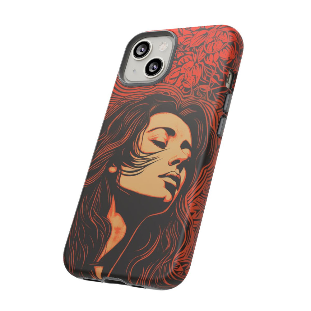 Linosnede Portret van Vrouw met Bloemen