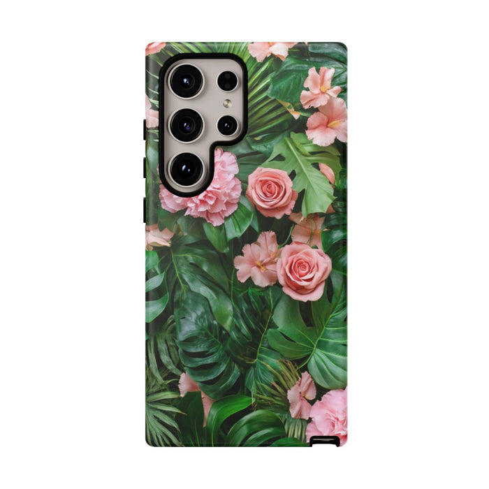 Roze Rozen en Tropische Bladeren Patroon
