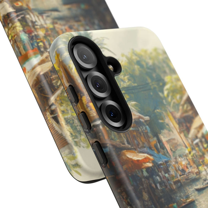 Levendige Watermarkt met Boten en Kraampjes