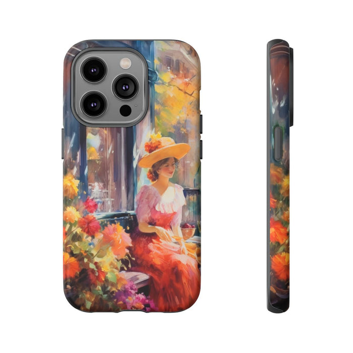Vrouw in Rode Jurk met Bloemen