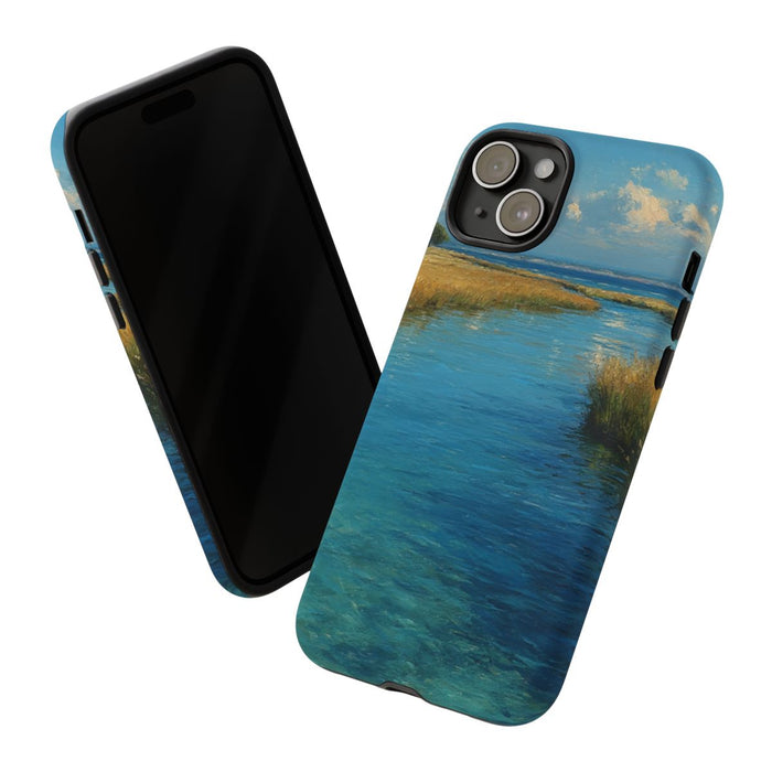 Blauw Lagune Landschap met Gouden Gras