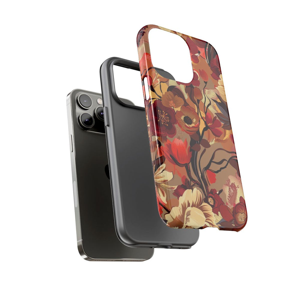 Warm Bloemenpatroon met Bourgondische en Oranje Kleuren