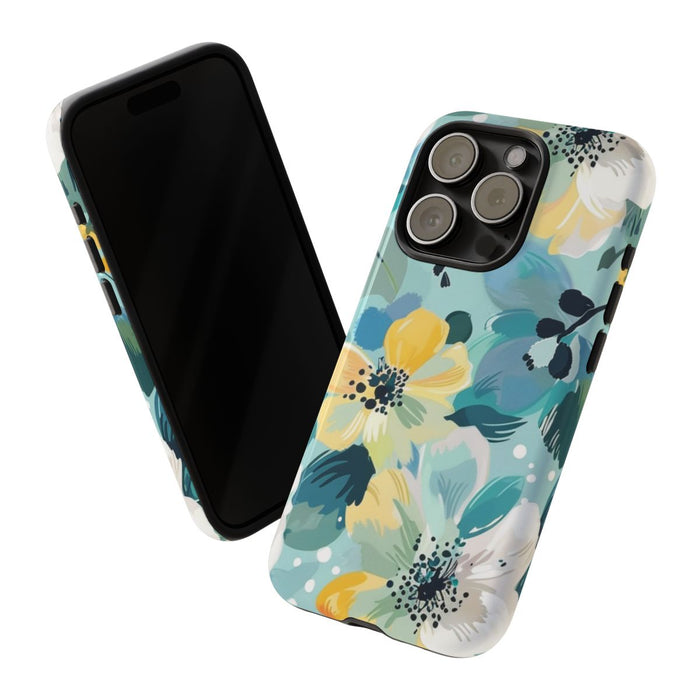 Turquoise Bloemenpatroon met Stippen