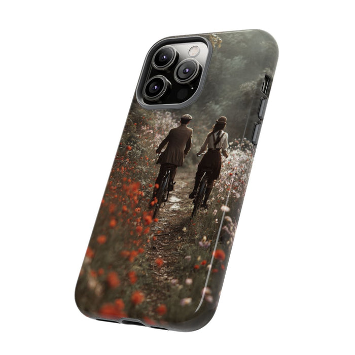 Fietsend Stelletje op Bloemenpad