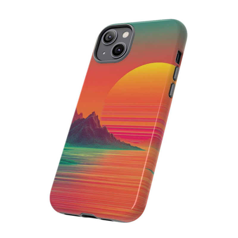 Neon Zonsondergang met Bergen en Zee