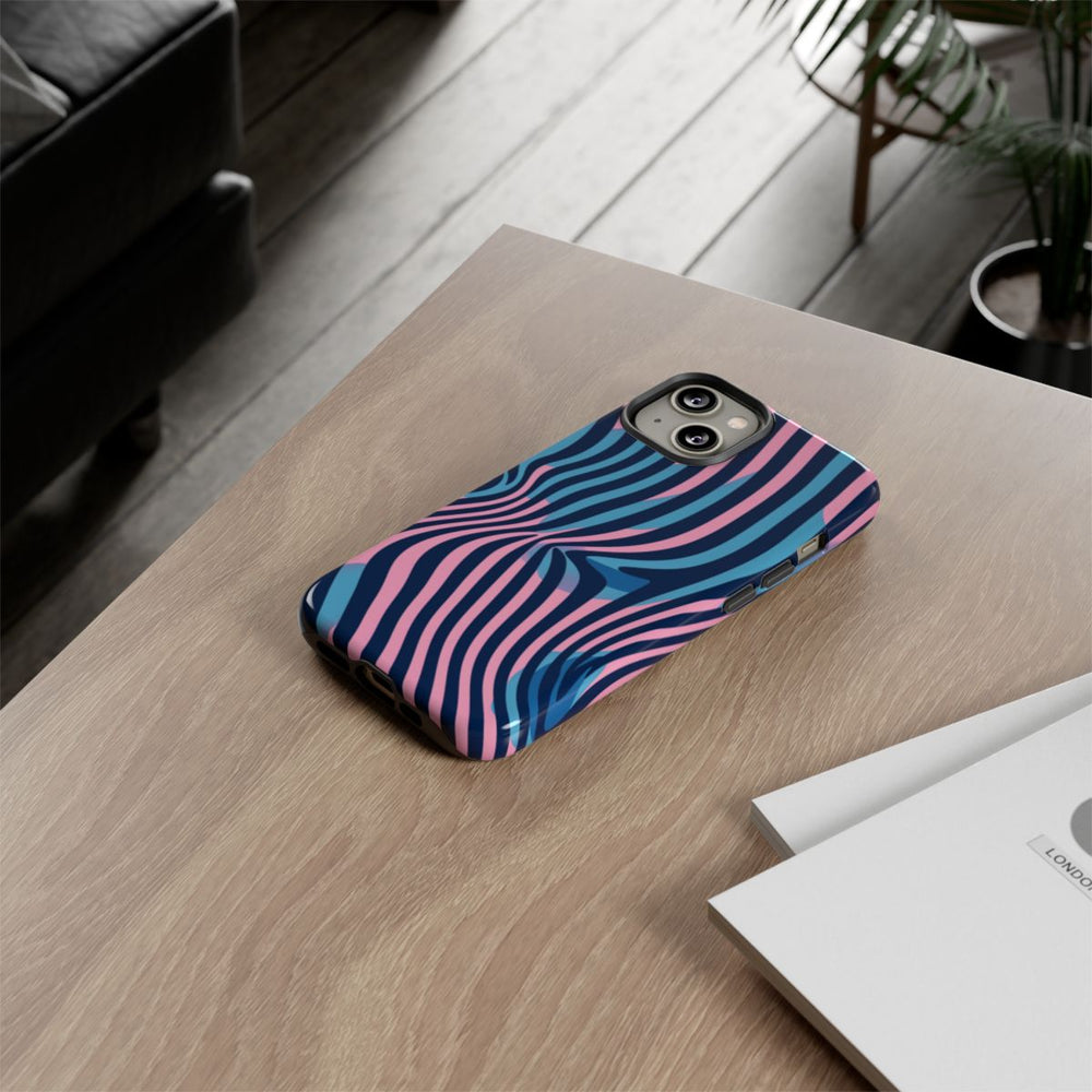 Golvend Blauw-Roze Optische Illusiepatroon