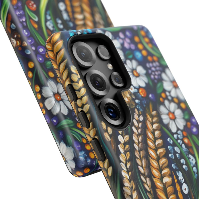 Kleurrijk Bloemen- en Graanmotief in Folklorestijl